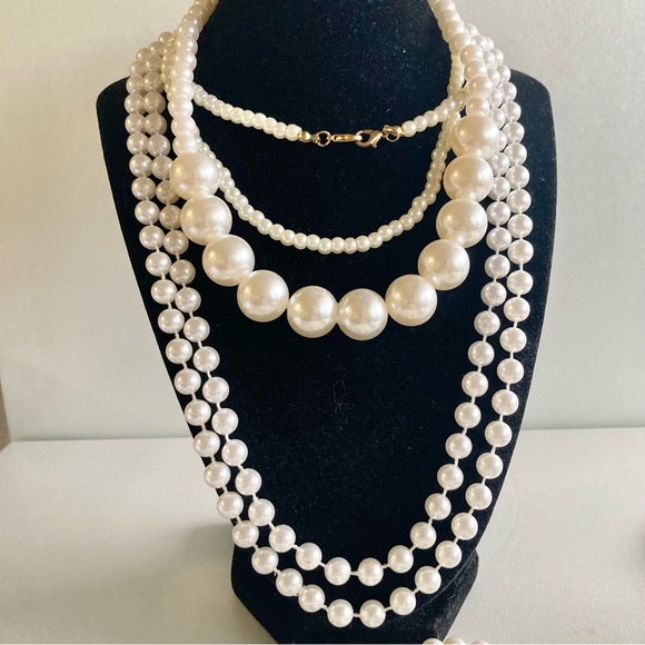 Elegant White cream faux Pearl lot Necklace bracelet earrings - Picture 3 of 8